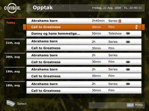 Consoll TV interface
